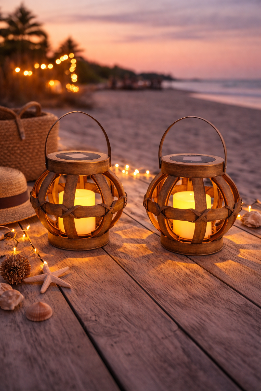 LED Light, (2 Stuks) Tafellamp buiten op zonne-energie - Hout look met LED kaars - IP44