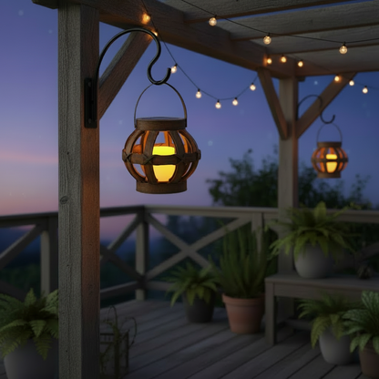 LED Light, (2 Stuks) Tafellamp buiten op zonne-energie - Hout look met LED kaars - IP44